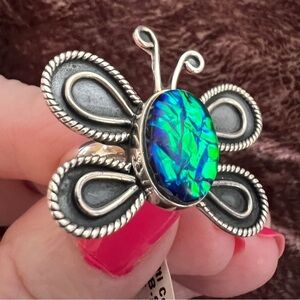 ❤️ Multi-Color Opal 925 Southwestern Size 8 Ethnic Butterfly Ring 9 Gms